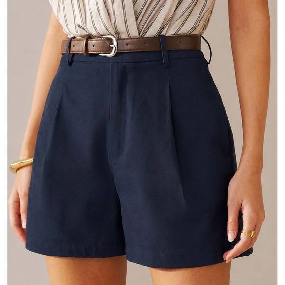 Commense Pants - Commense Linen Blend Shorts S Small Navy Blue Pleated High Waisted High Rise New